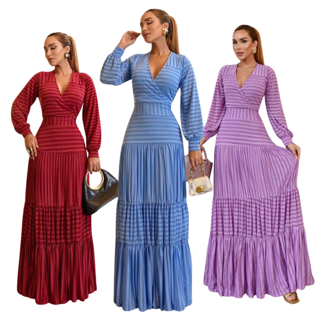 Vestido Feminino Longo 3 Marias Forrado e na Manga Longa