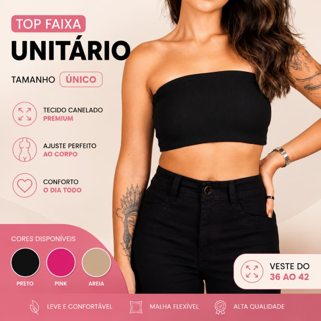 Top Faixa Feminino Sem Bojo Confortável Cropped Canelado Academia e Dia a Dia