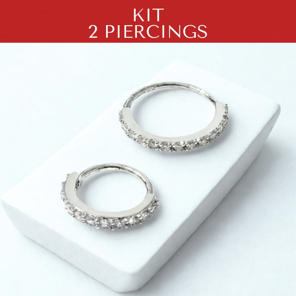 2 Piercing Nariz Zircônia Cristal Argola Cravejado Zircônia Unissex  Brilhante
