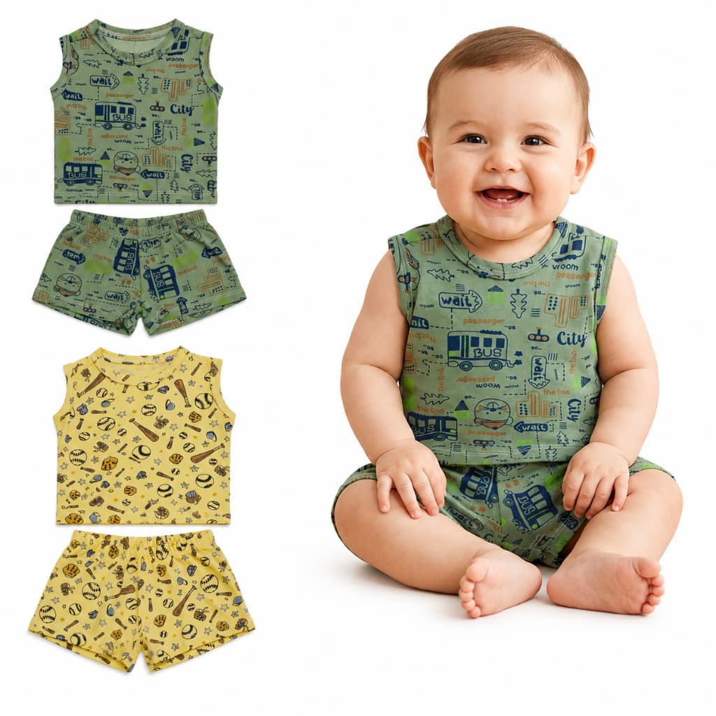 Pijama Regata com Short Bebê Masculino Infantil Menino do P ao GG 100% Algodão Roupa de Dormir Verão