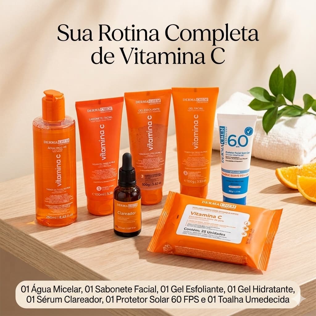 Kits Skincare Vitamina C Anti-idade Sérum Clareador Protetor Facial Limpeza Pele Hidratante Bruma