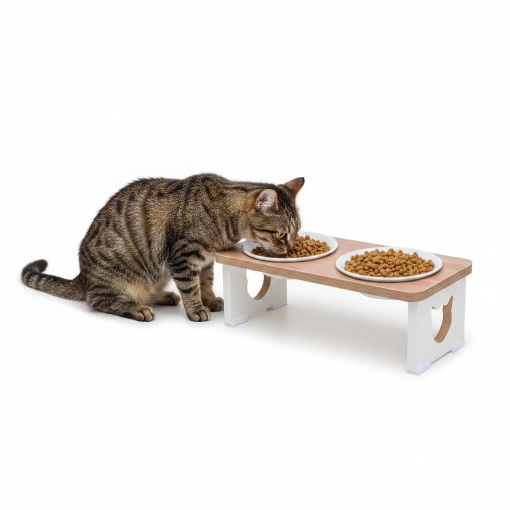 Comedouro Gato Elevado Duplo Ergonômico MDF - Ração e Água Premium Sustentável