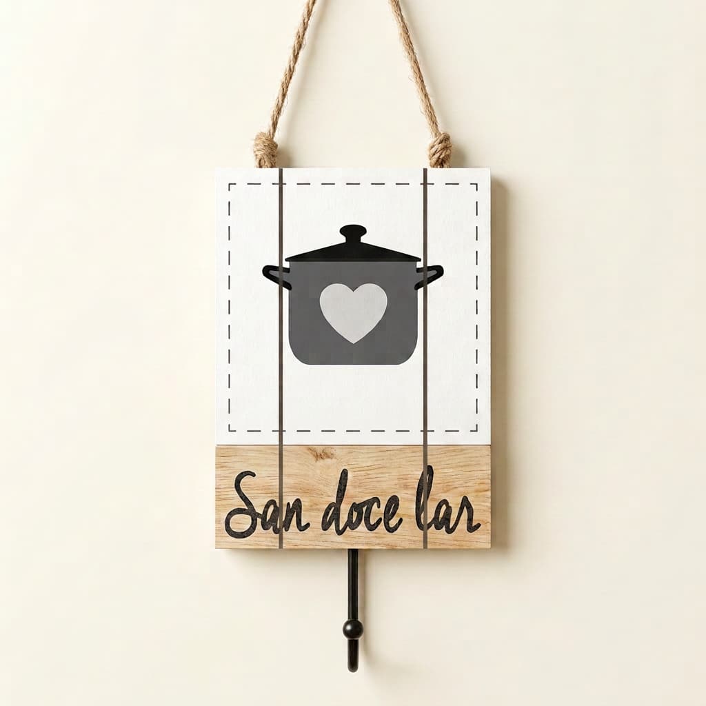 Porta Pano de Prato Madeira Rústica Lar Doce Lar Gancho Decorativo de Parede Suporte para Toalha de Cozinha