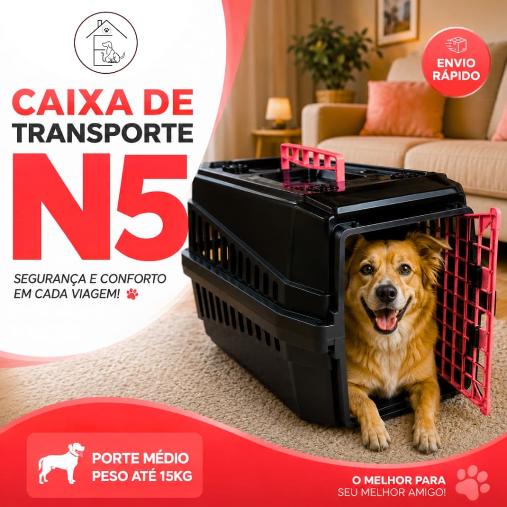 CAIXA DE TRANSPORTE N5 PARA CÃES GATOS VIAGEM PET PORTE MÉDIO PASSEIO SEGURO MECPET
