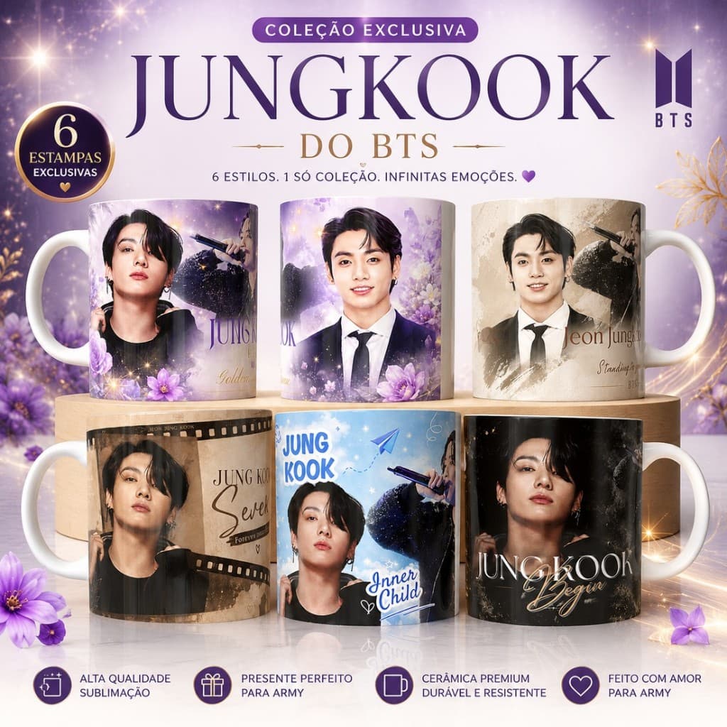 Caneca Jungkook BTS 325ml | Coleção Exclusiva Army | Cerâmica Premium | Presente para Fãs de K-Pop