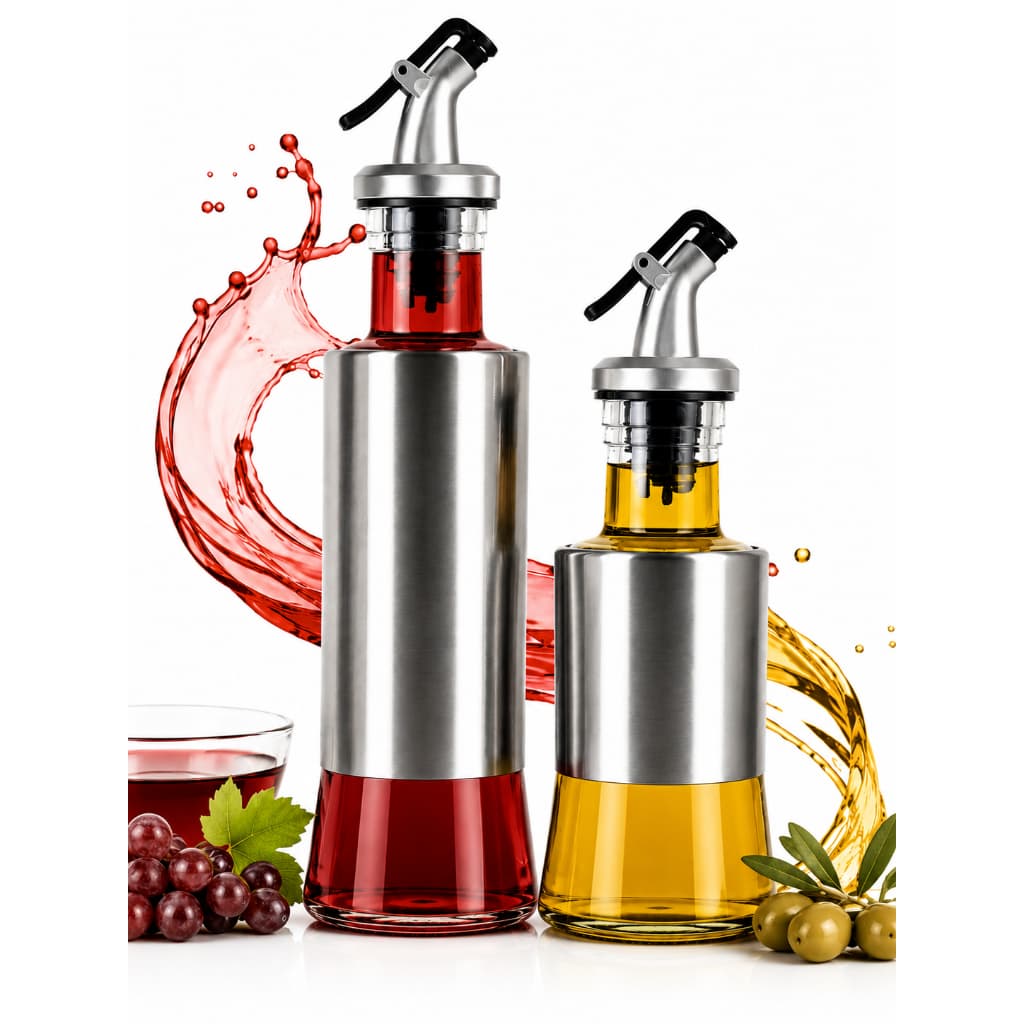 Kit 2 Galheteiros de Vidro com Dosador 250ml + 300ml para Azeite, Vinagre, Molhos e Temperos Art House