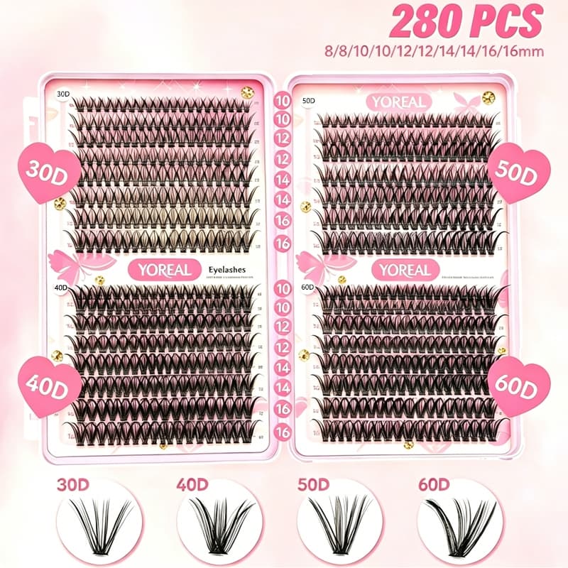 FADVAN 280pcs Aglomerados De Pestanas Falsas 10D/20D/30D/40D DIY Comprimento 9mm-16mm Extensão
