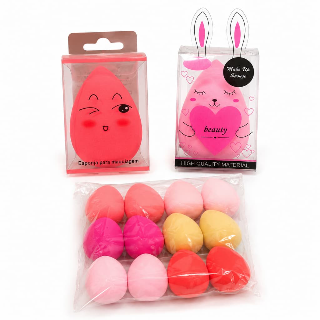 Kit 12 Esponjas de Maquiagem Gota Profissional Macia Blender Para Base Corretivo Pó Base Líquida Cosméticos