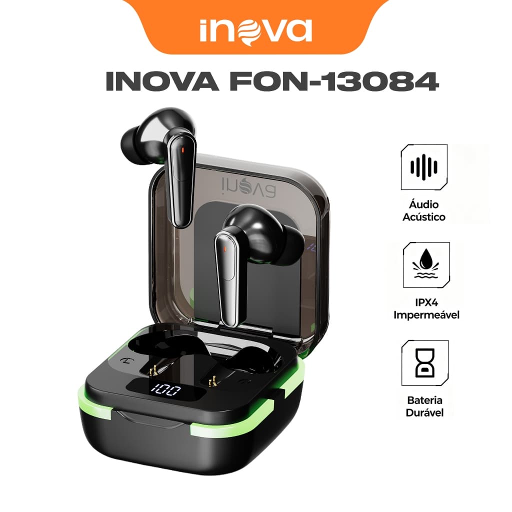 Inova Fone de Ouvido Bluetooth Sem Fio TWS Display Digital IPX4 À Prova D'água Microfone Estéreo