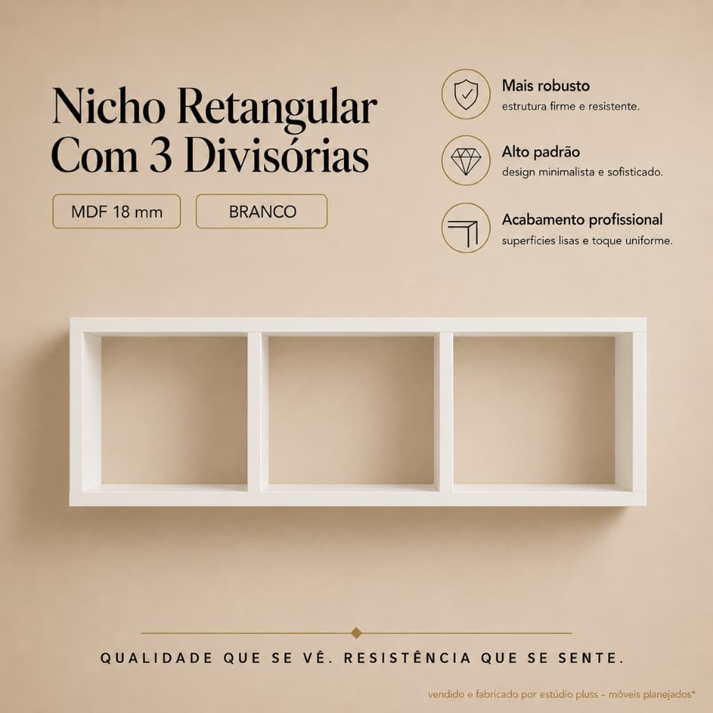 Nicho Retangular Com 3 Divisórias 120x40x15cm Mdf Decoração