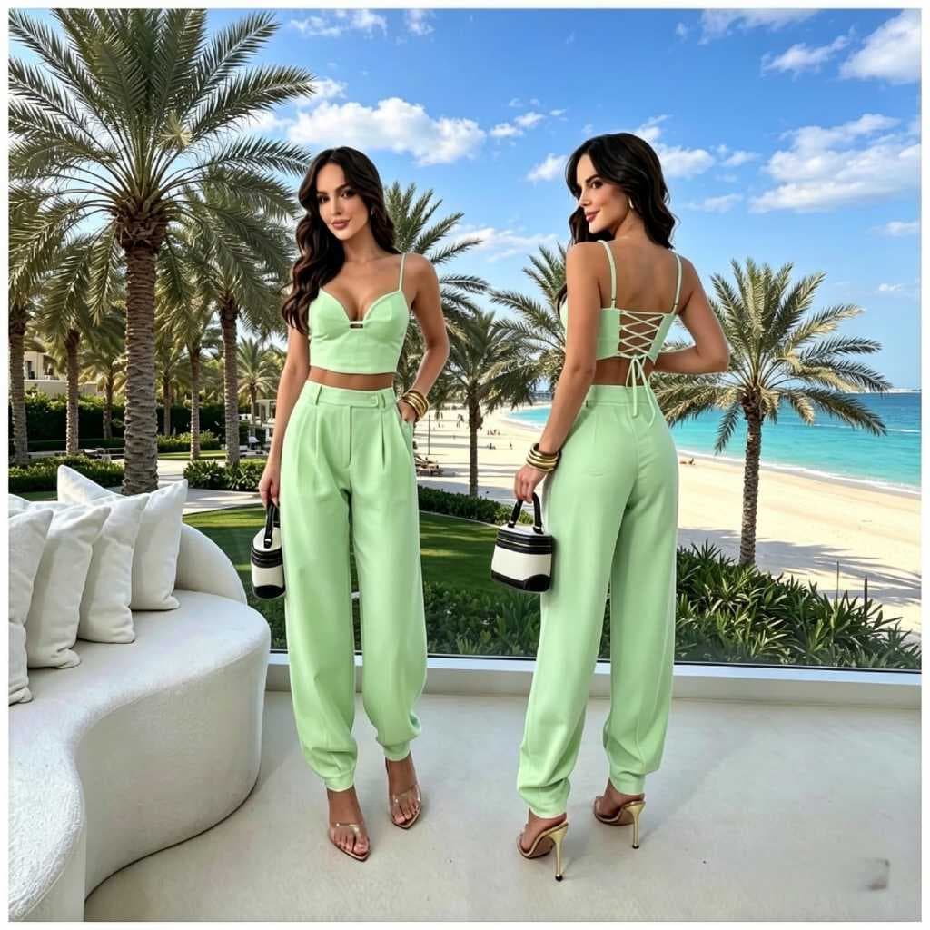 Conjunto Feminino Cropped E Calça Cintura Alta Alfaiataria