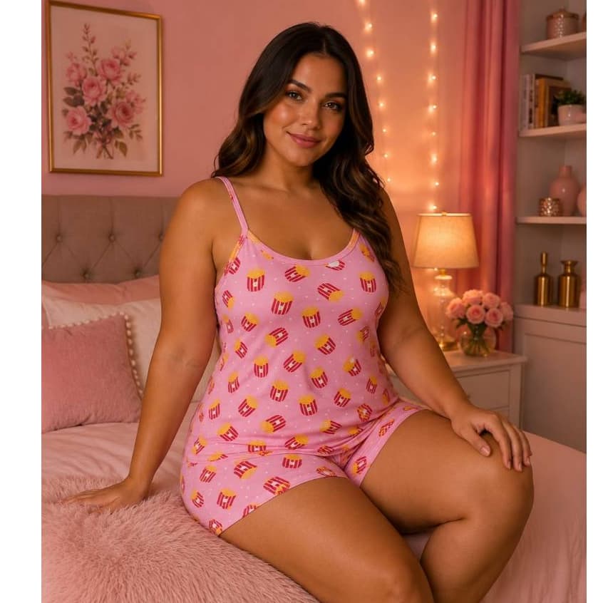 Babydoll Plus size de Alcinha e Barrinha no tecido suede Premium