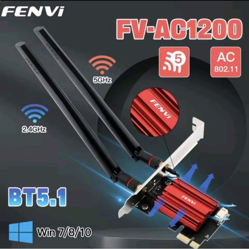 Placa Adaptador de rede AC1200 Fenvi Wifi5 com Bluetooth 5.1 PCIexpress