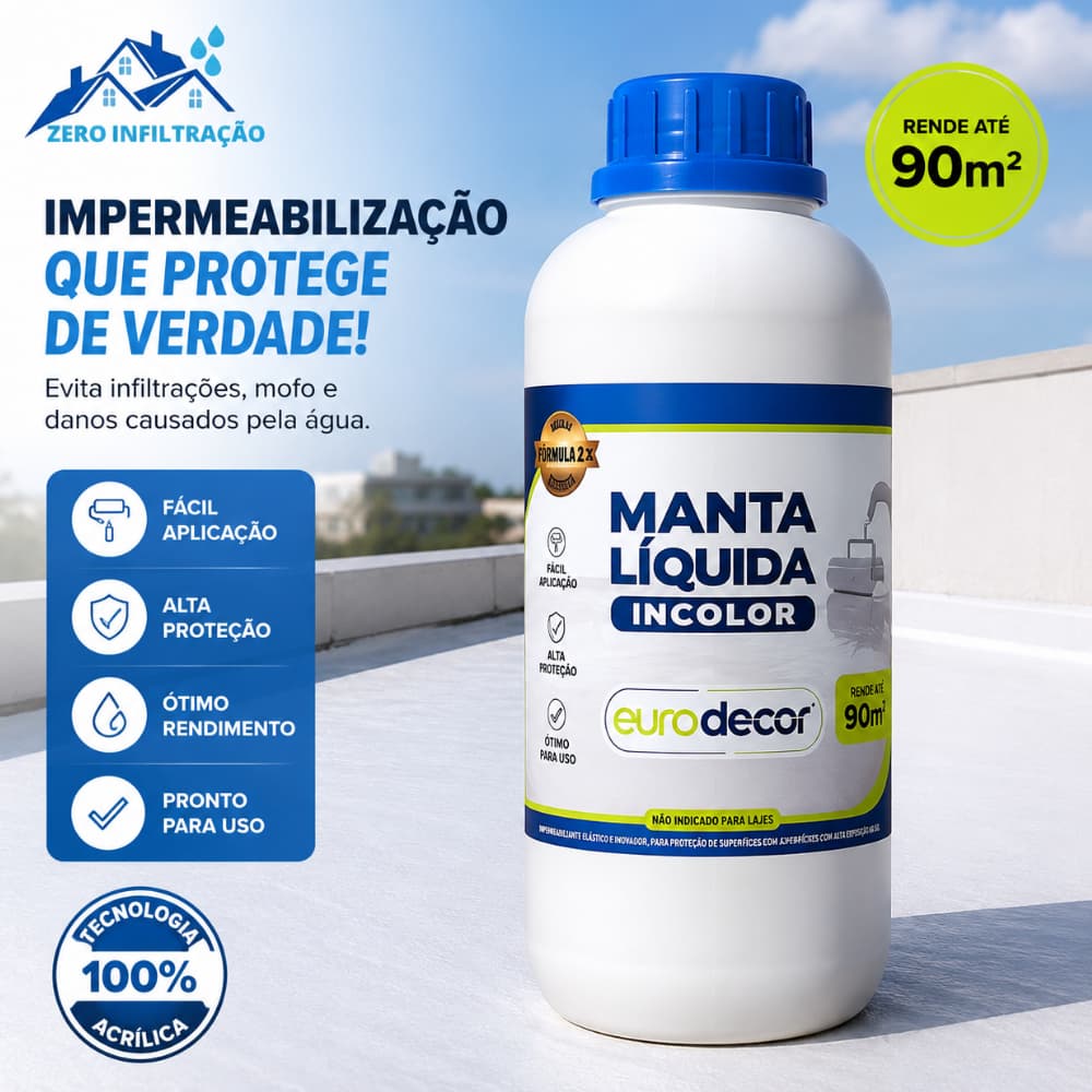Manta Líquida Incolor 900ml Proteção Contra Infiltrações, Fissuras e Frestas