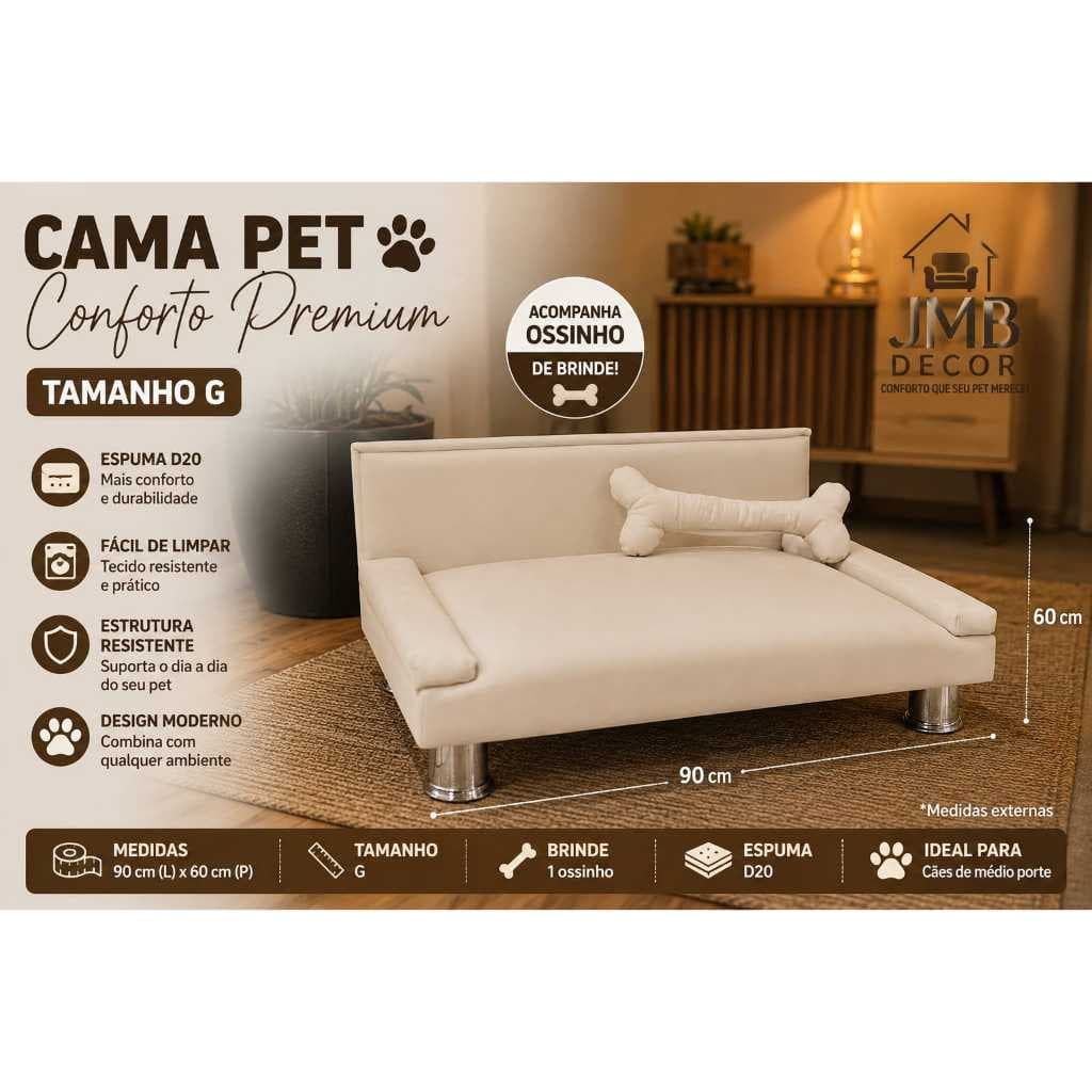 Cama Pet Premium JMB Decor – Tamanho G (90 x 60 cm) Proporcione mais conforto e elegância para o seu pet com a Cama Pet