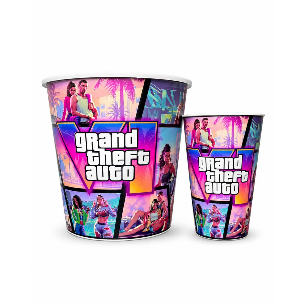 Kit Balde de Pipoca 3L e Copo 550ml GTA VI Jogo 2026 Resistente Durável Envio Imediato