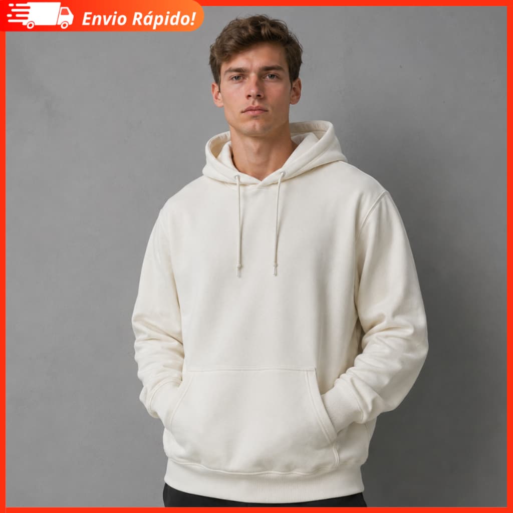 Blusa Moletom Off White Unissex Canguru Com Capuz Liso