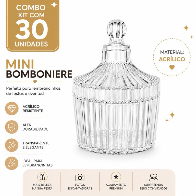 Mini Bomboniere Plástica 5x7cm - 30 Unidades, Ideal para Lembrancinhas, Versátil e Compacta