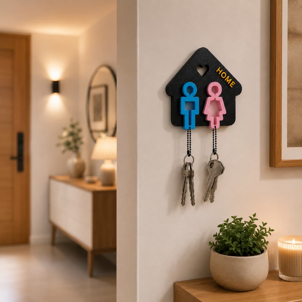 Porta Chaves Casal Decorativo Com Chaveiros De Encaixe | Organizador de Chaves Para Parede