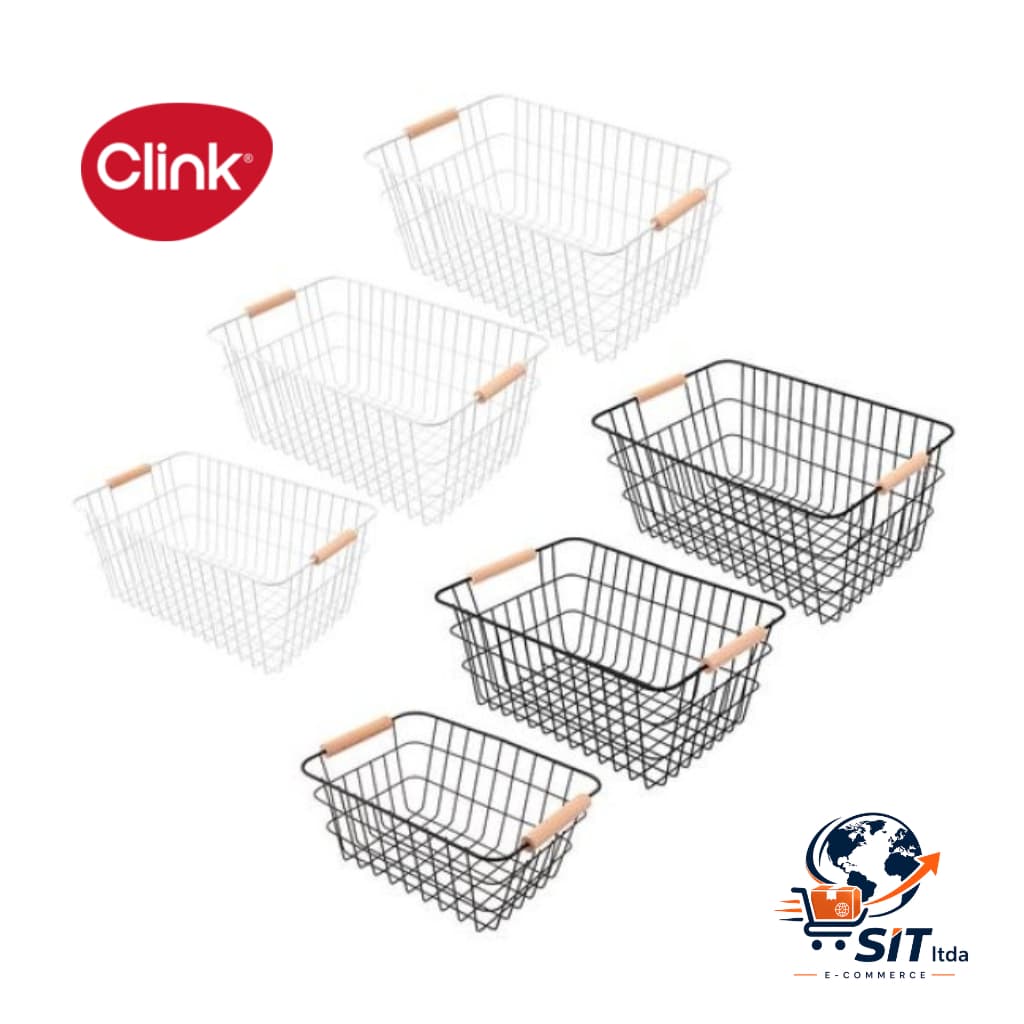 Kit 3 Pcs Cestos Multiuso Cozinha e Lavanderia Em Ferro E Madeira