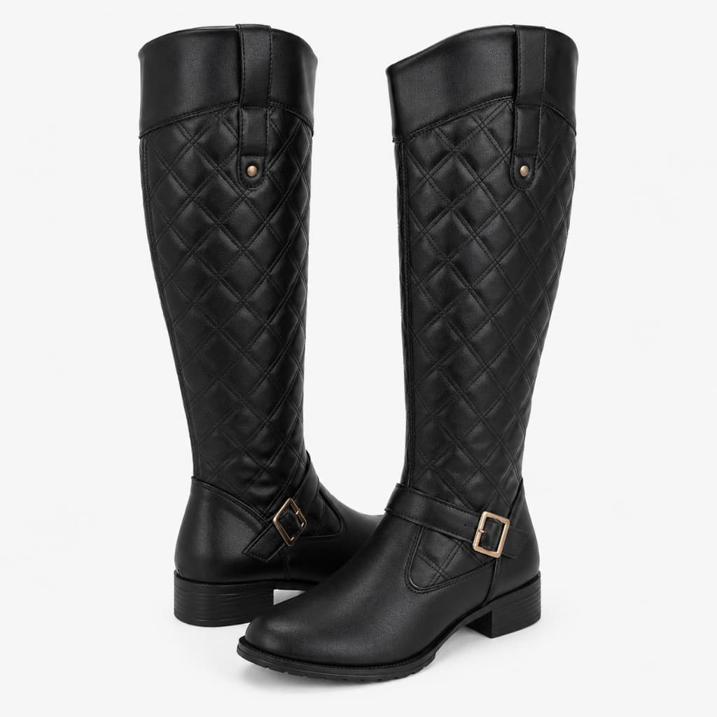 Bota Feminina Cano Longo bordada Bico Fino Salto Bloco Médio Elegante Clássica Casual + BRINDE