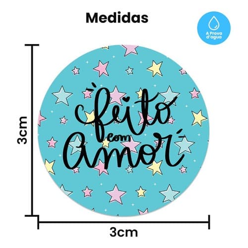 100 Etiquetas Adesivas Redondas 3x3cm Feito Com Amor S7