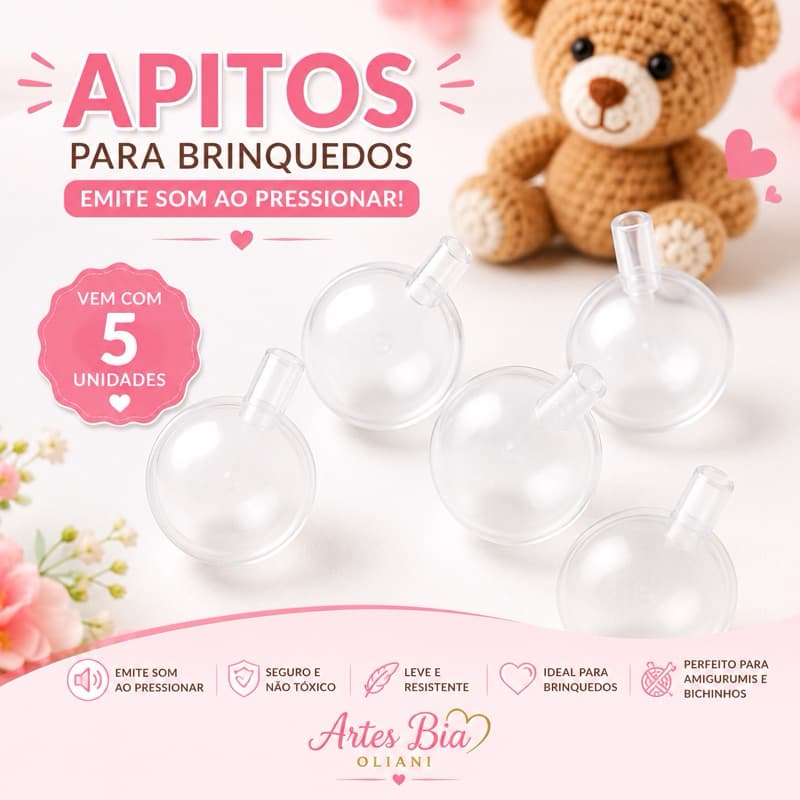 Apito para Brinquedos 3,5cm | Kit 5 Unidades | Amigurumi, Pelúcia, Bonecas e Brinquedos Sensoriais