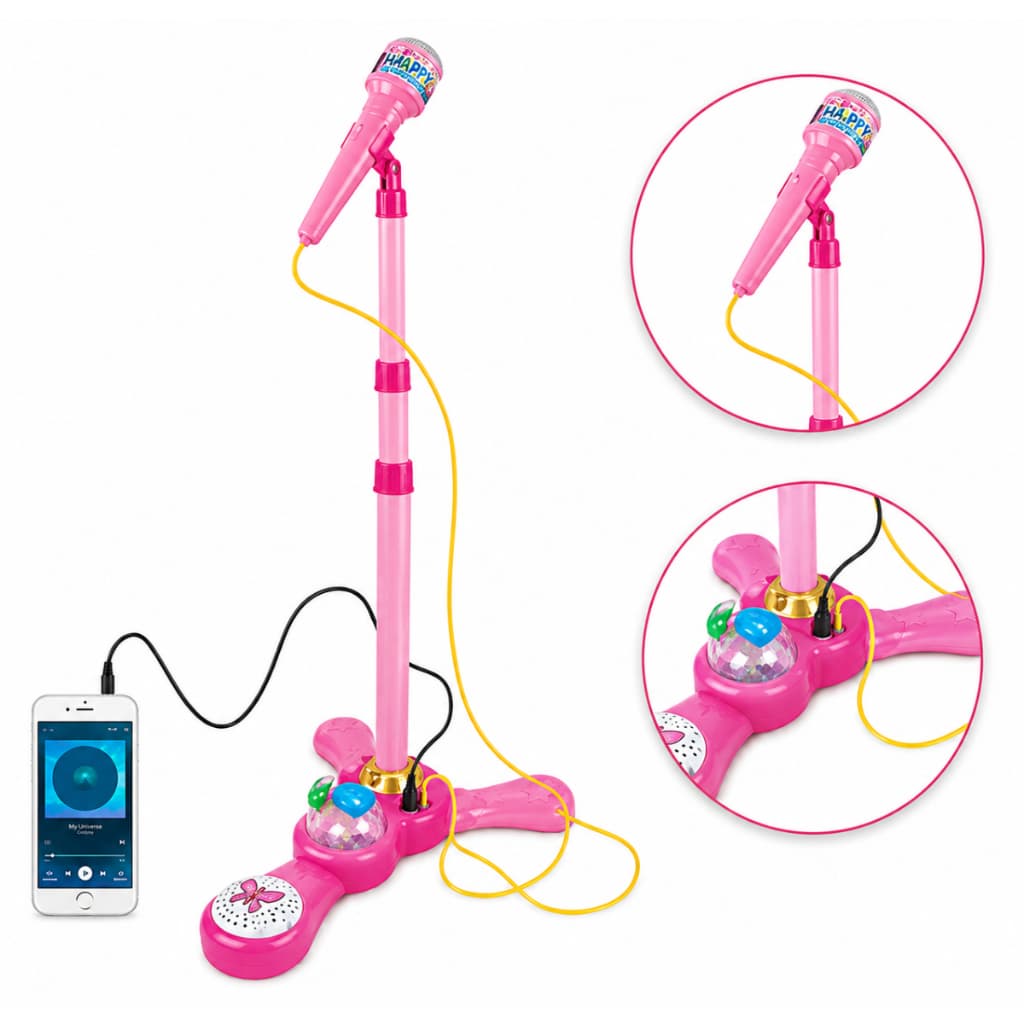 Microfone Infantil C/ Pedestal Com Som E Luz Conecta Celular