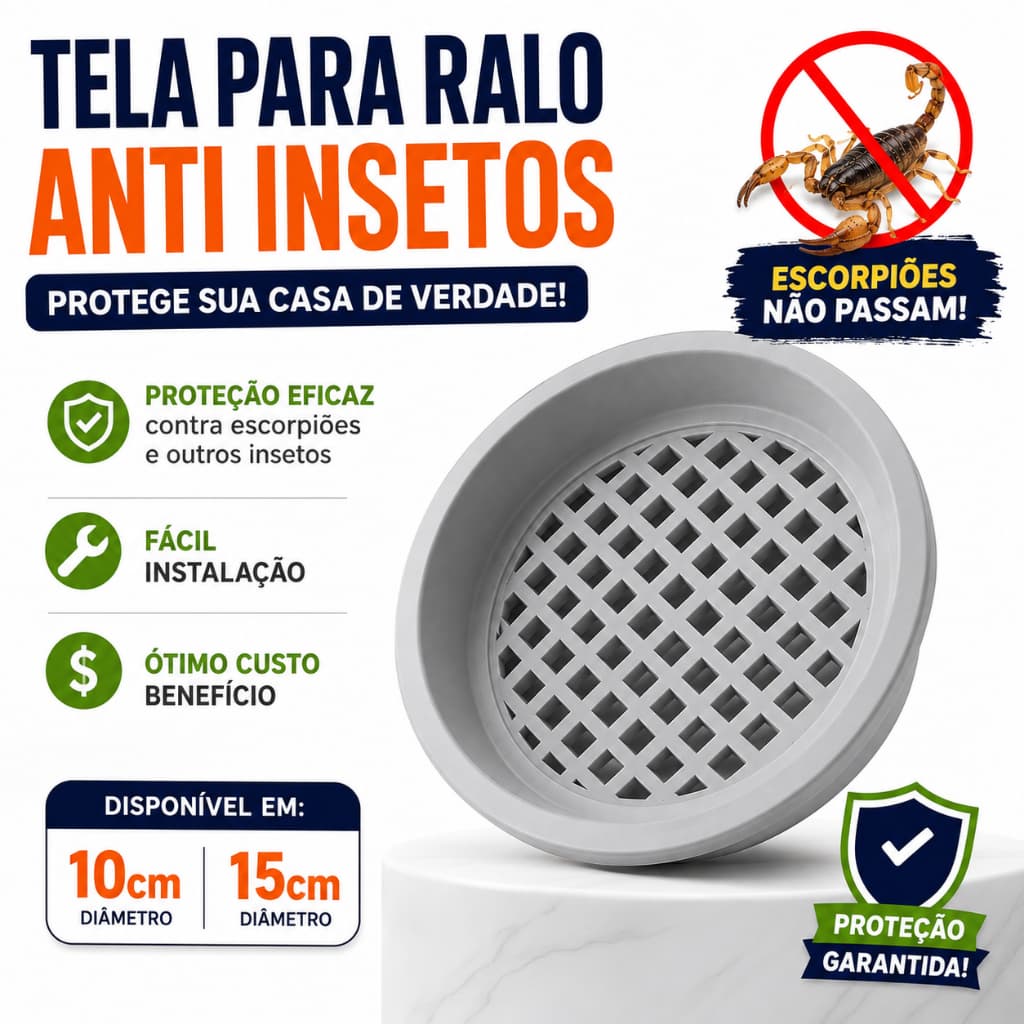 Tela Ralo Protetor Contra Insetos Escorpião Rato Dengue Barata 10Cm ou 15Cm CINZA Uniprime