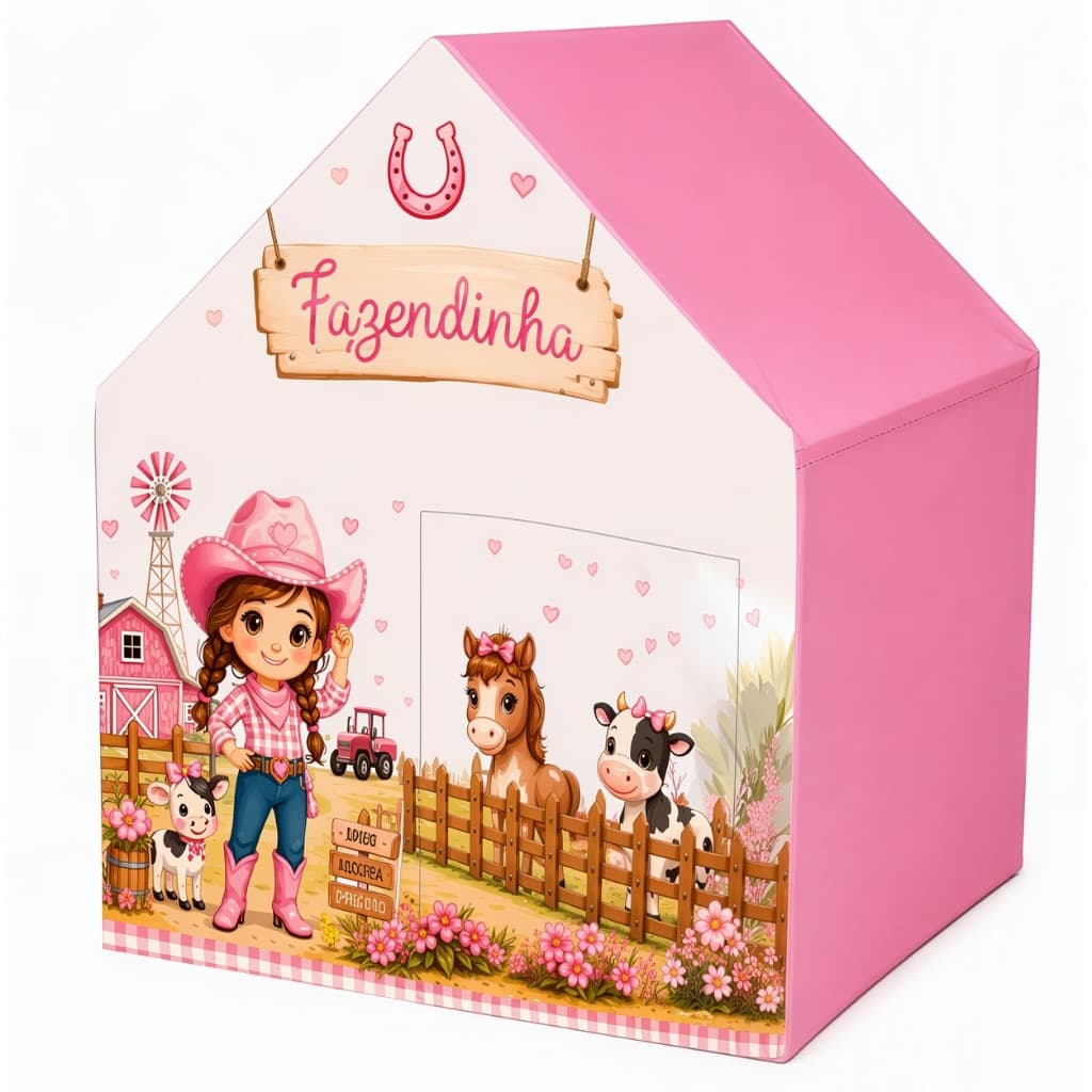 Casinha Fazendinha Menina Rosa Desmontável Toca Infantil
