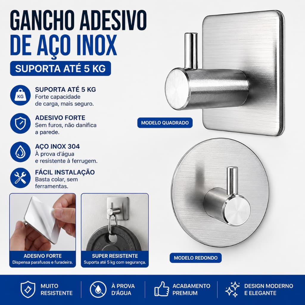 1/2/3/4/5/6/7/8/9/10pça Ganchos De Aço Adesivos Pendurar Casaco Chapéu Luxo
