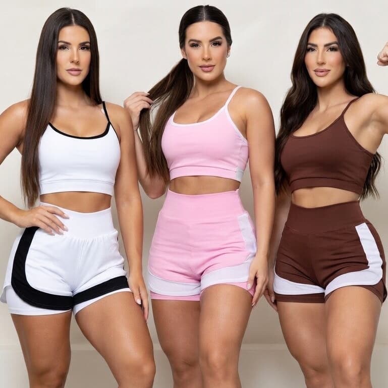 Conjunto Academia Feminino Short Duplo Cintura Alta Conjunto Corrida Zero Transparência Alta Compressão