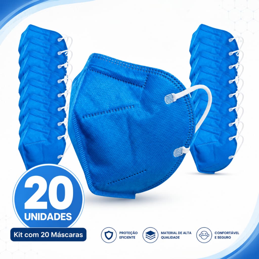 Kit 20 Máscaras PFF2 EPI Sem Válvula Alta Proteção Respiratória Uso Profissional