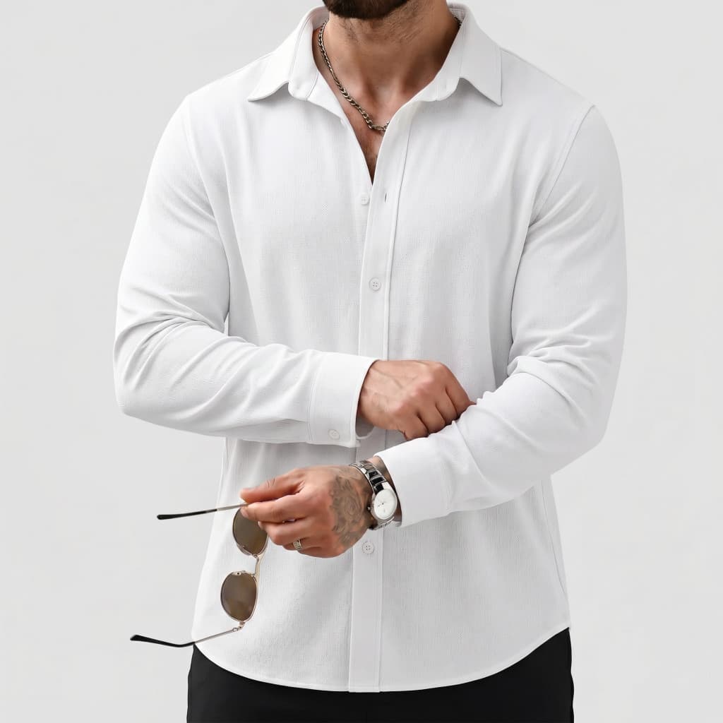Camisa Social Manga Longa Slim Fit Elastano Masculino