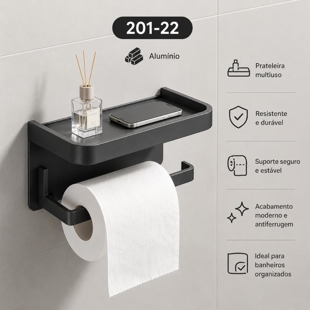 Suporte de Papel Higiênico 18cm Prateleira de Banheiro de Parede de Canto de Alumínio 24 ou 32,5 cm