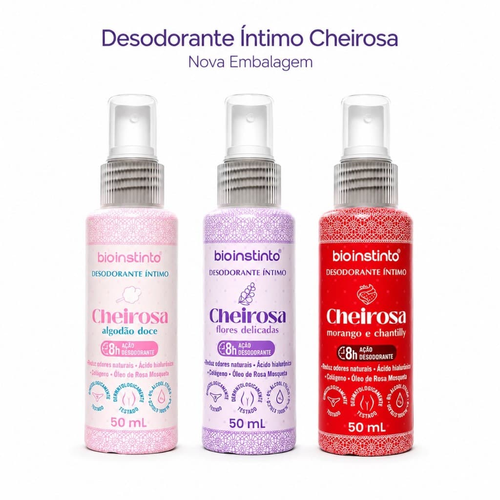 Kit 3 Desodorante Íntimo: Algodão Doce,  Delicada e Morango  Chantilly 50 ml - Bio Instinto