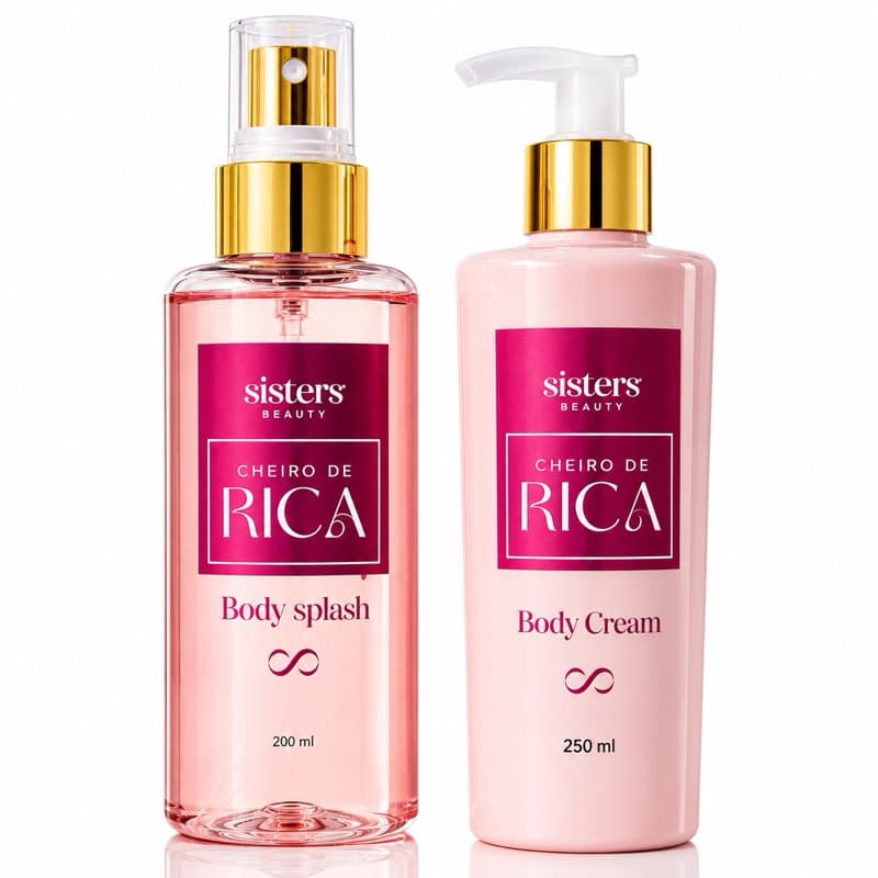 Kit Body Splash + Body Cream Cheiro de Rica Sisters Beauty Perfume e Hidratante Doce com alta fixação