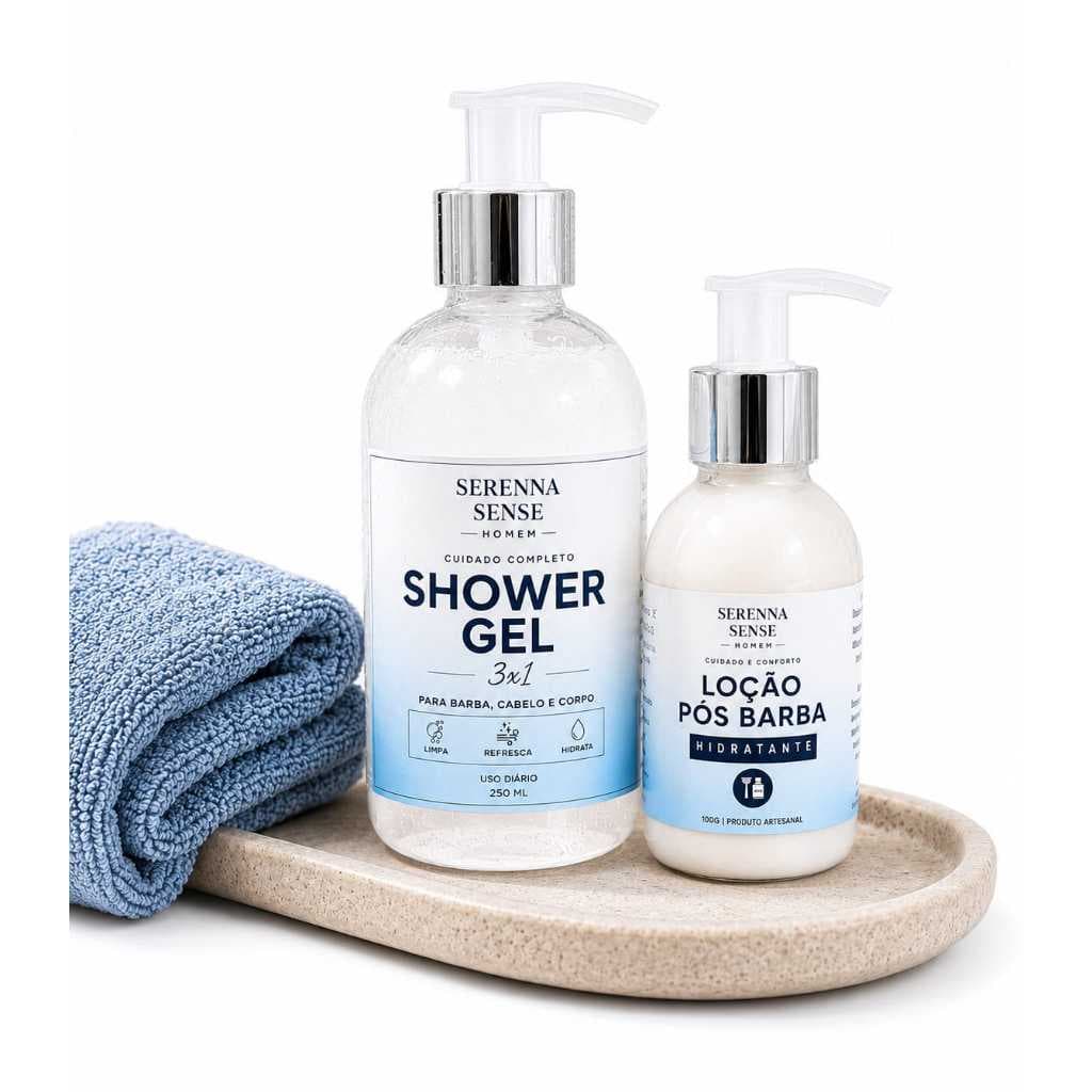 Kit Banho Cuidado Masculino Shower Gel 3x1 para Corpo Cabelo Barba + Loção pós Barba Calmante
