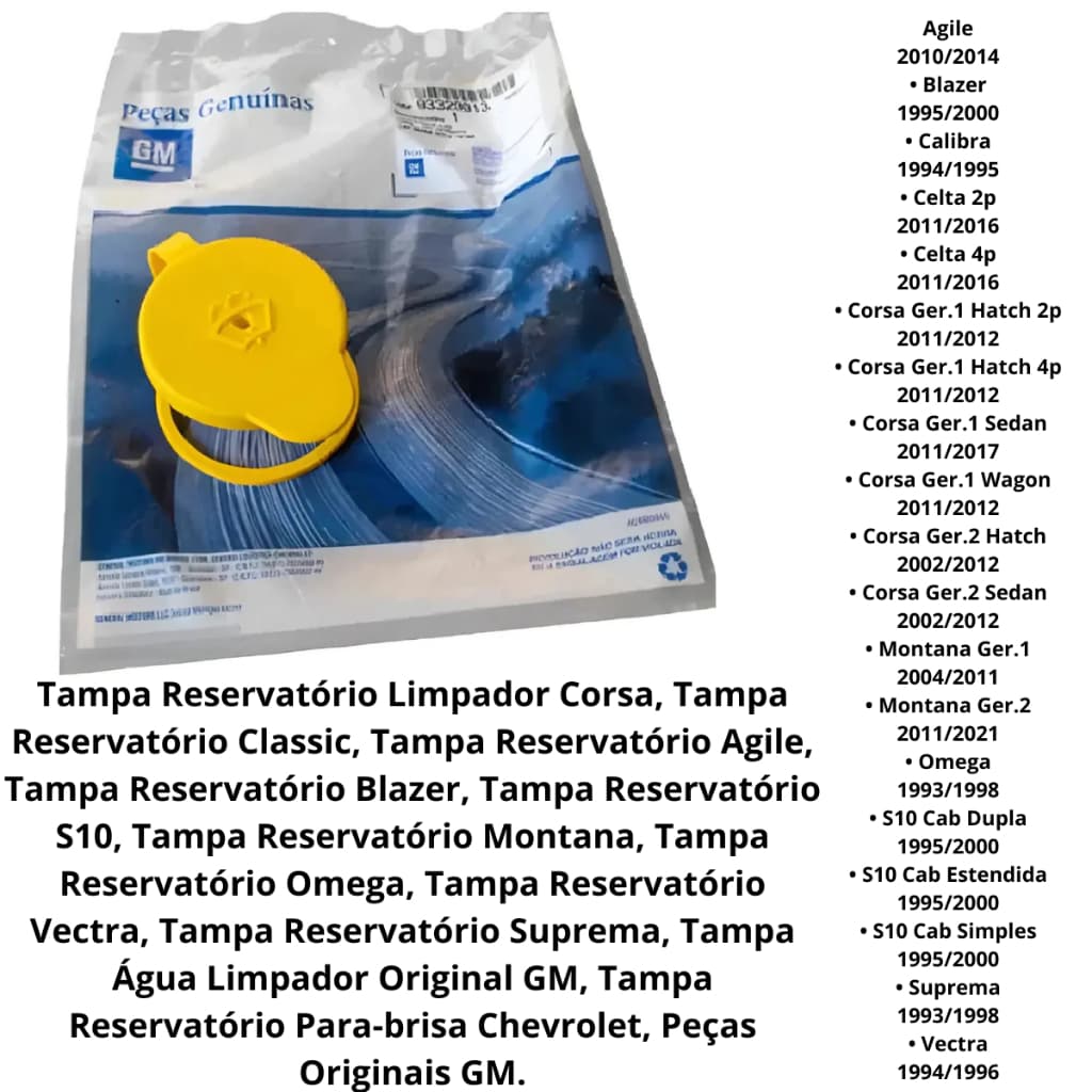 Tampa Reservatório Limpador Para-brisa Original GM Corsa Classic Agile Blazer S10 Montana Omega Vectra Suprema