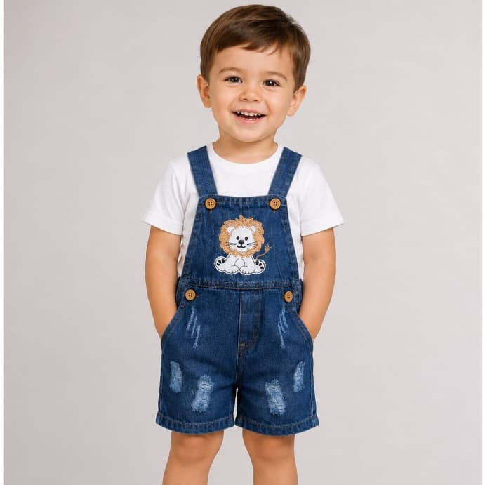 Jardineira Short Infantil masculino jeans Menino bebê