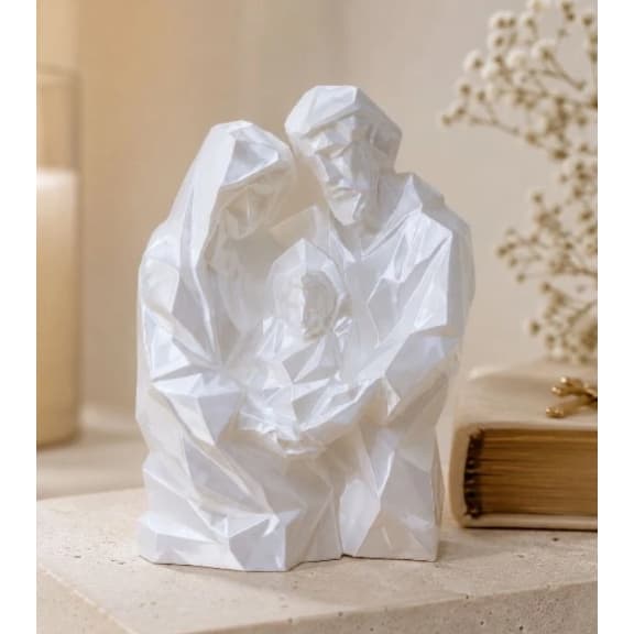 Sagrada Família Poligonal Minimalista Estátua Branco Perolado 12 cm Natal