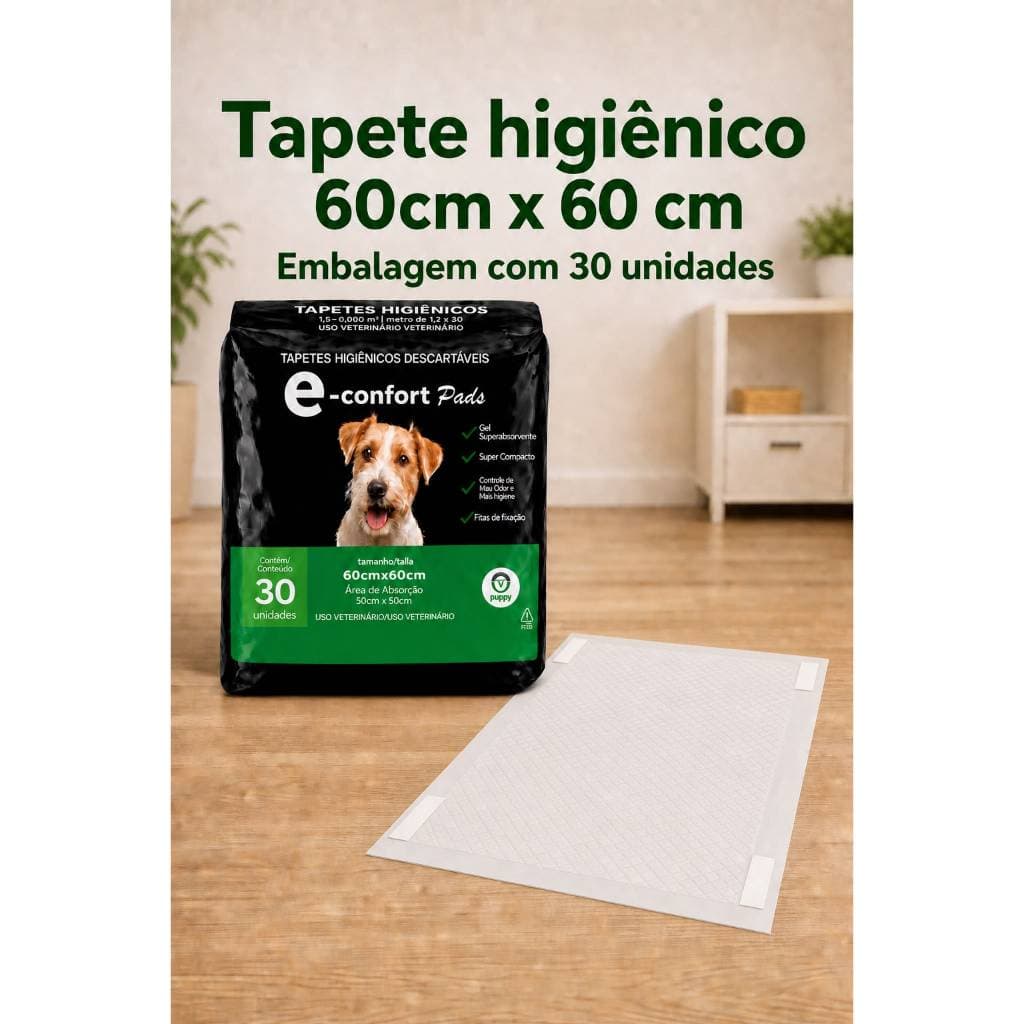 Tapete Higiênico 30 Unidades 60x60cm Alta Absorção Cães Filhotes e Adultos