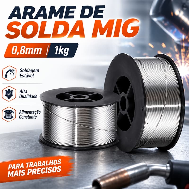 Arame de solda MIG sem gás 0,8mm, pacote 1kg ou 5kg, baixa quantidade de respingos para soldagens limpas