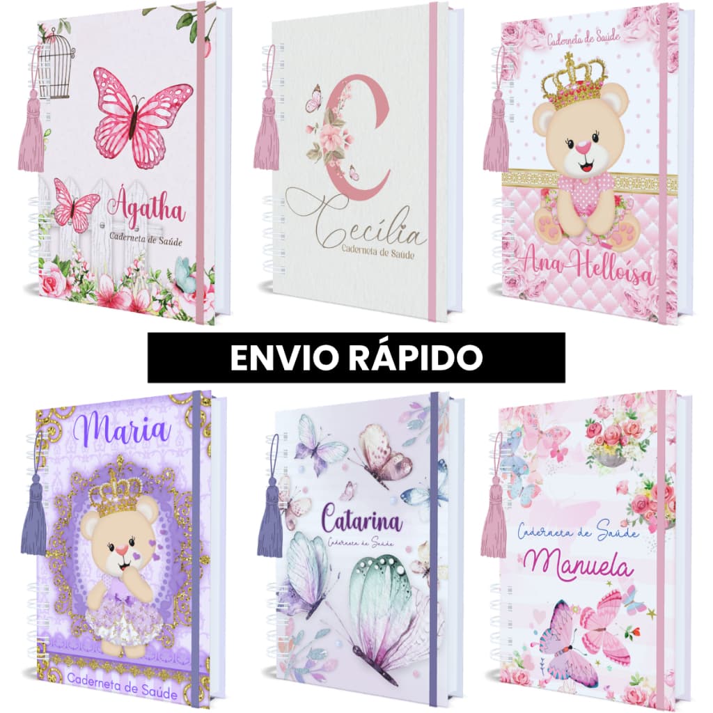 Caderneta de Vacinação Menina Capa Dura Personalizada Com Nome Atualizada