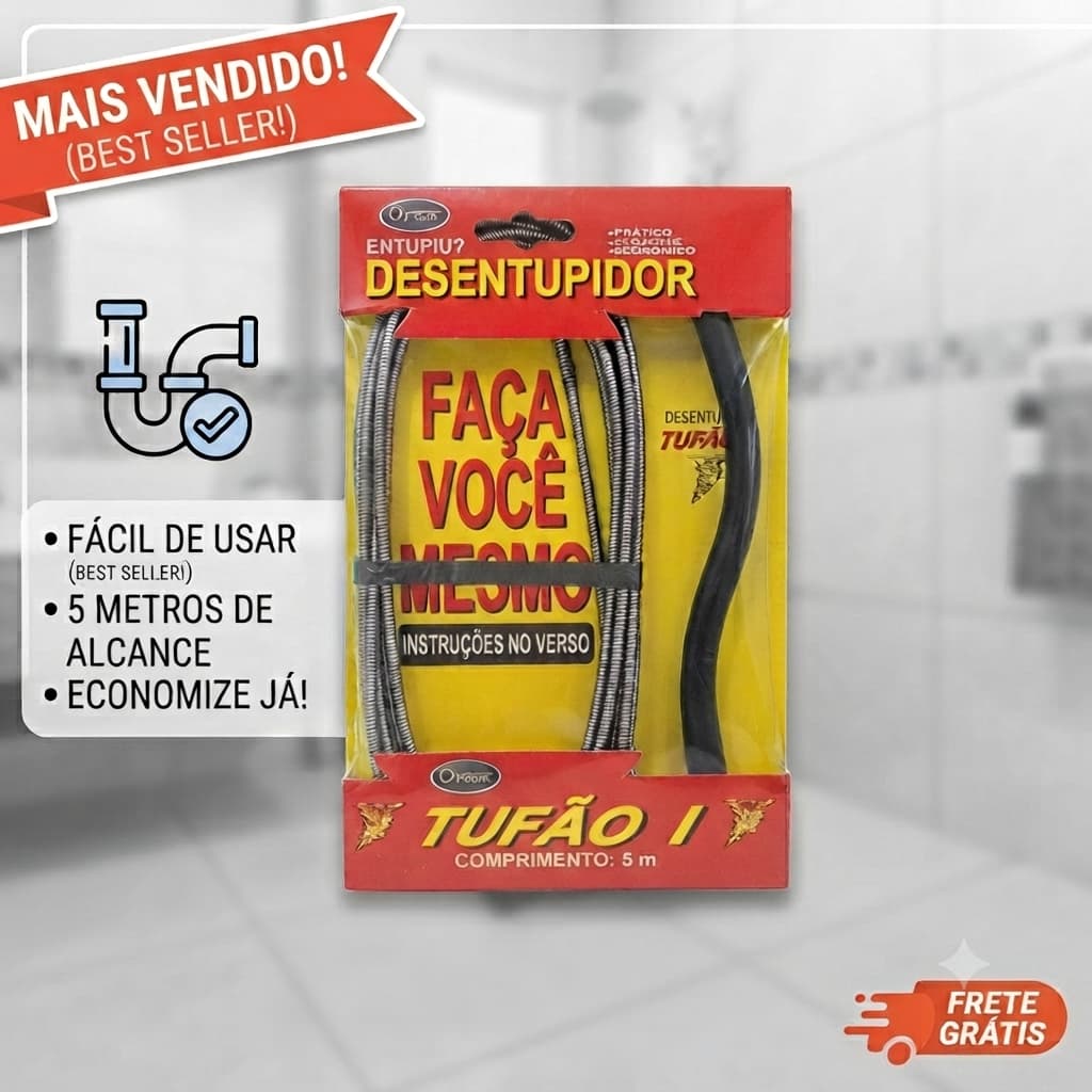 Desentupidor com Mola Tufão Reforçado – 5m – Para Pias, Ralos, Tanques e Saída de Lavadoras