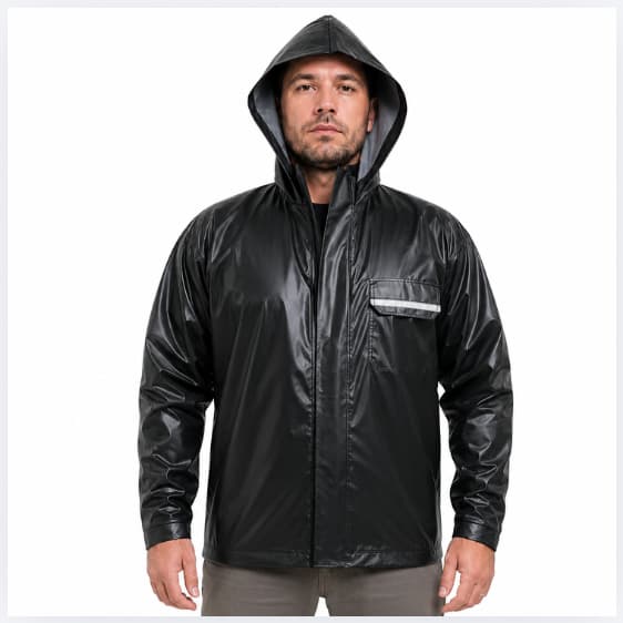 Jaqueta Chuva PVC Napa 420 Impermeável Motoboy Motoqueiro Capa Chuva Com Capuz Resistente Preta