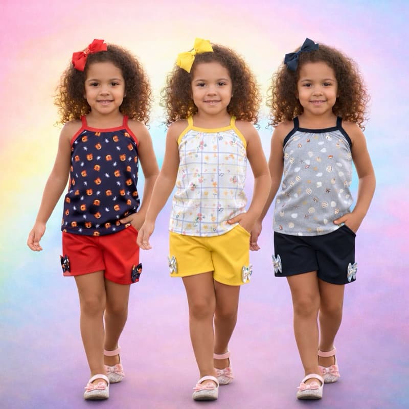 KIT 2 Conjuntos SORTIDOS Feminino Menina Infantil Regata.