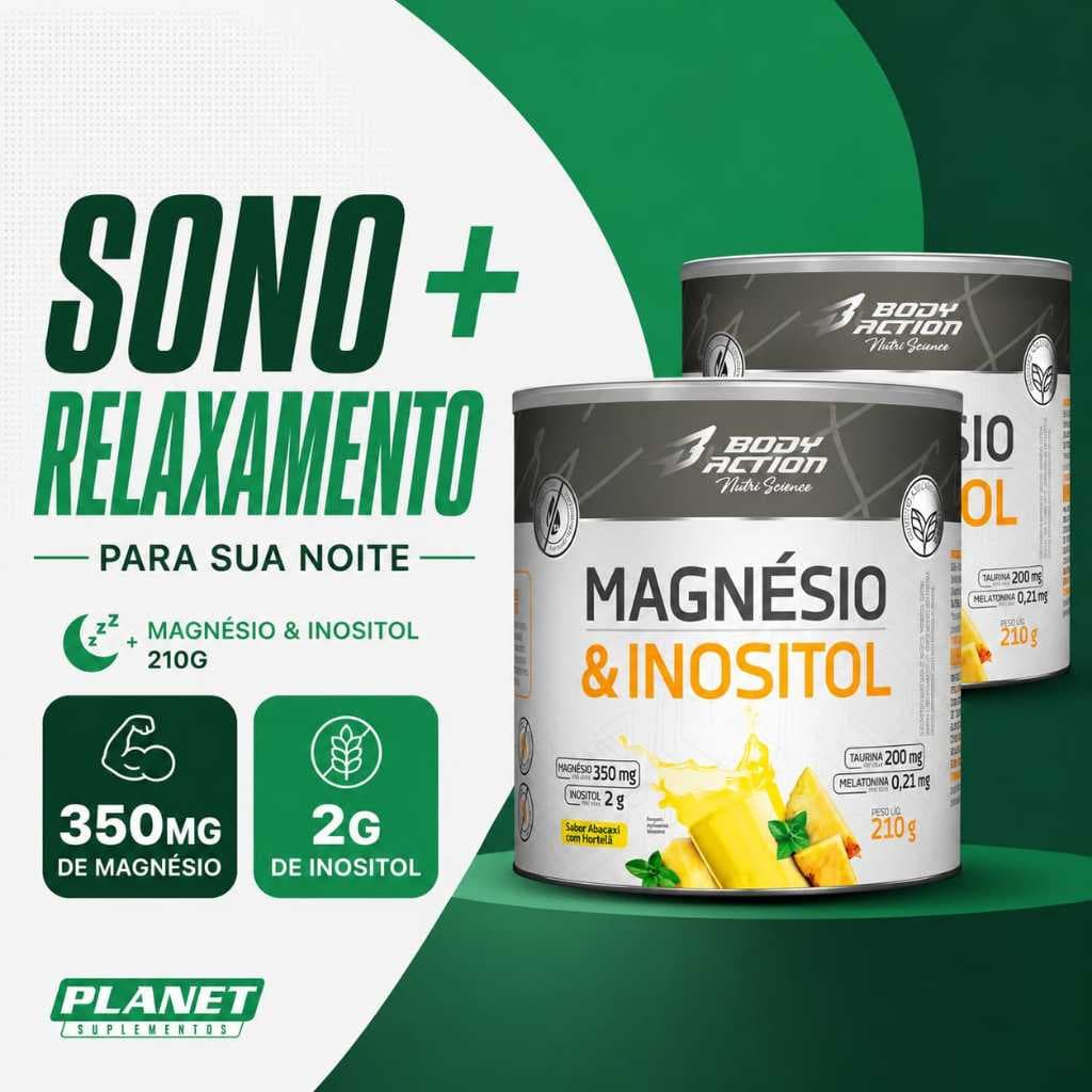 Kit 2x Magnésio Inositol com Melatonina 300g BodyAction Sono Relaxamento Bem Estar Noturno Descanso