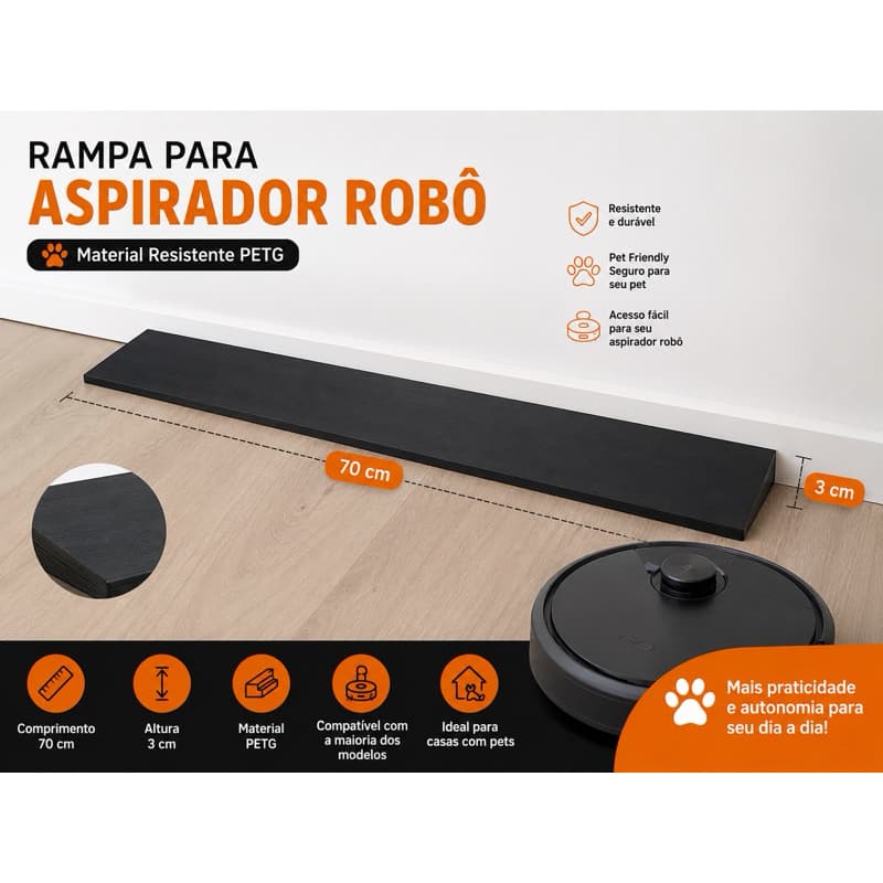 Rampa para Aspirador Robô - PETG Preto | Facilita a Passagem entre Ambientes