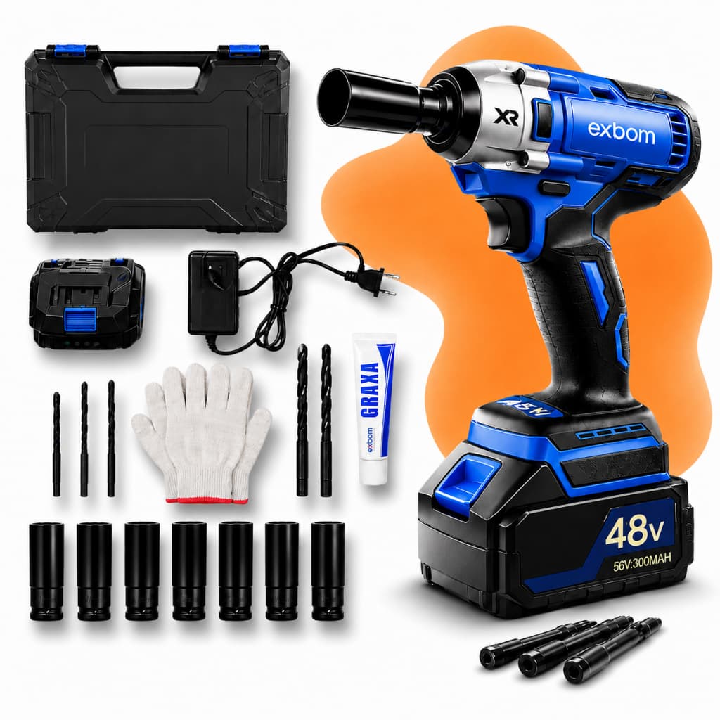 Chave De Impacto Parafusadeira Furadeira Recarregável 48v 2000mah + Kit De Soquetes De Impacto